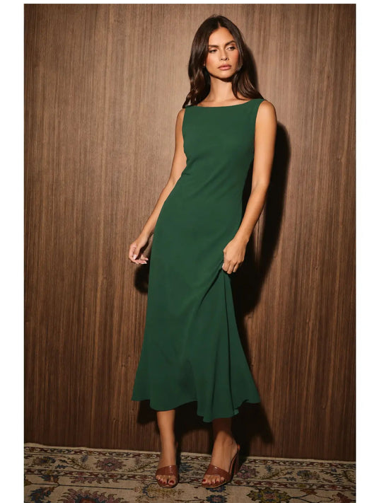 Boat Neck Cowl Back Bias Cut Midi Dress