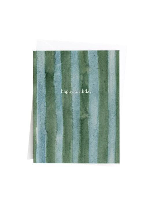 Green & Blue Watercolor Stripes Birthday Card