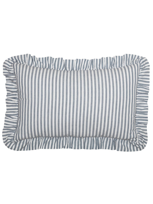 Blue Ticking Stripe Ruffled Throw Pillow