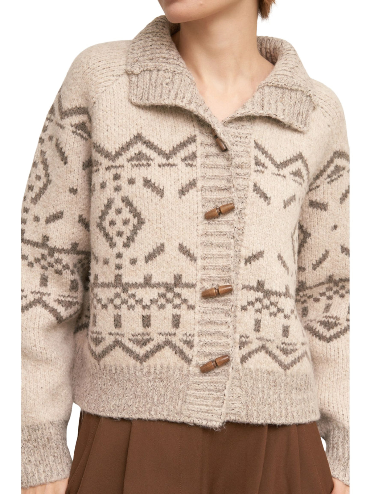 Mock Neck Fair Isle Printed Sweater Cardigan
