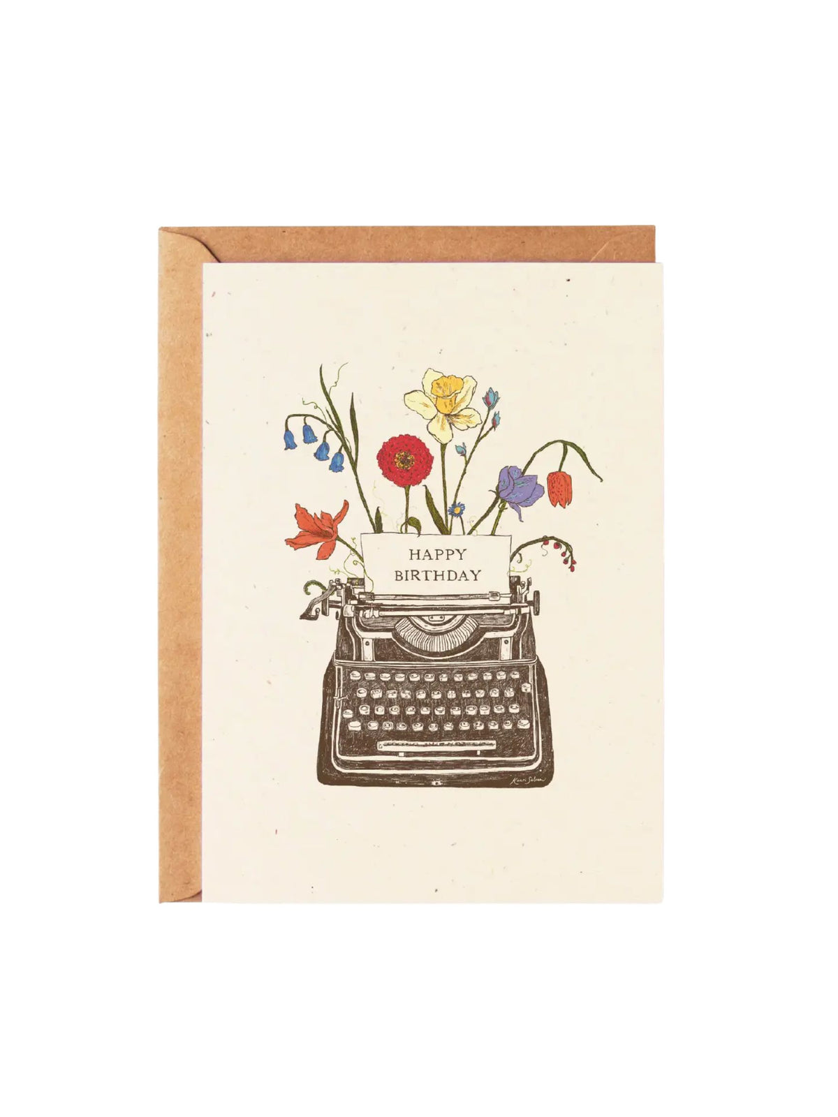 Happy Birthday, Floral Typewriter Greeting Card