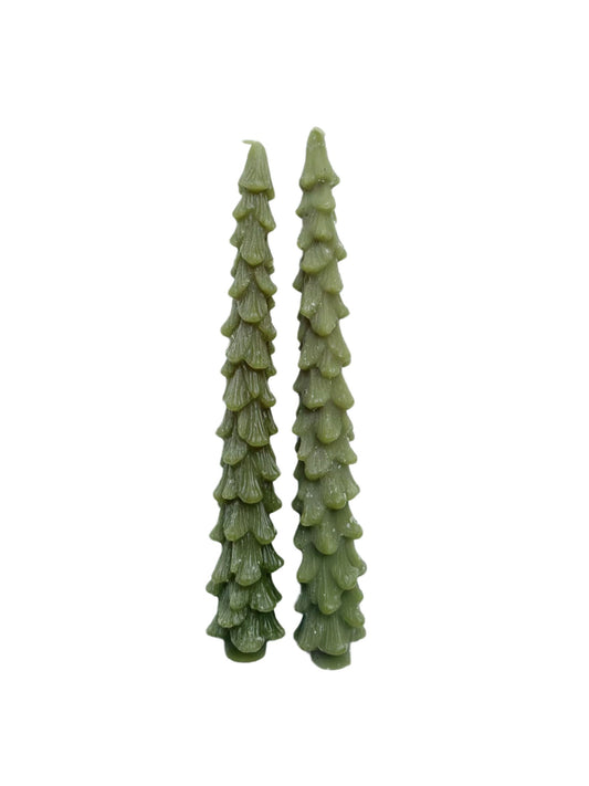 Light Green Unscented Tree Shaped Taper Candles, Set of 2