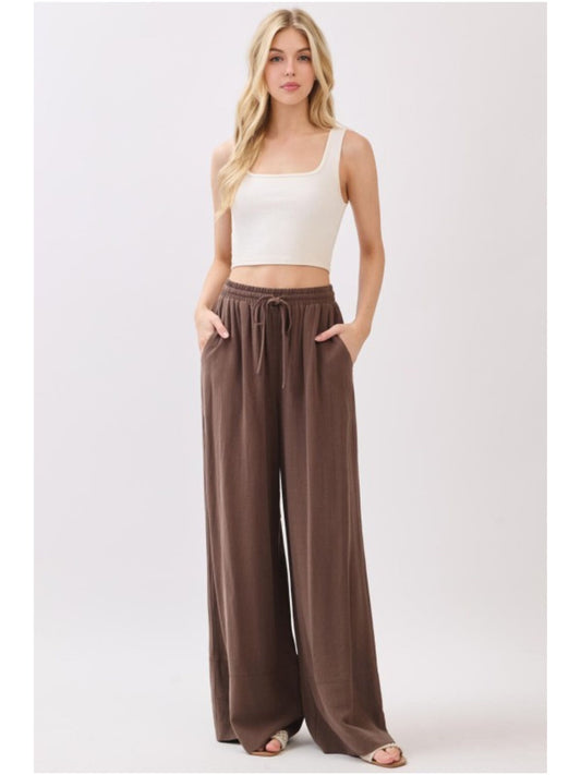 Solid Drawstring Waist Wide Leg Pant