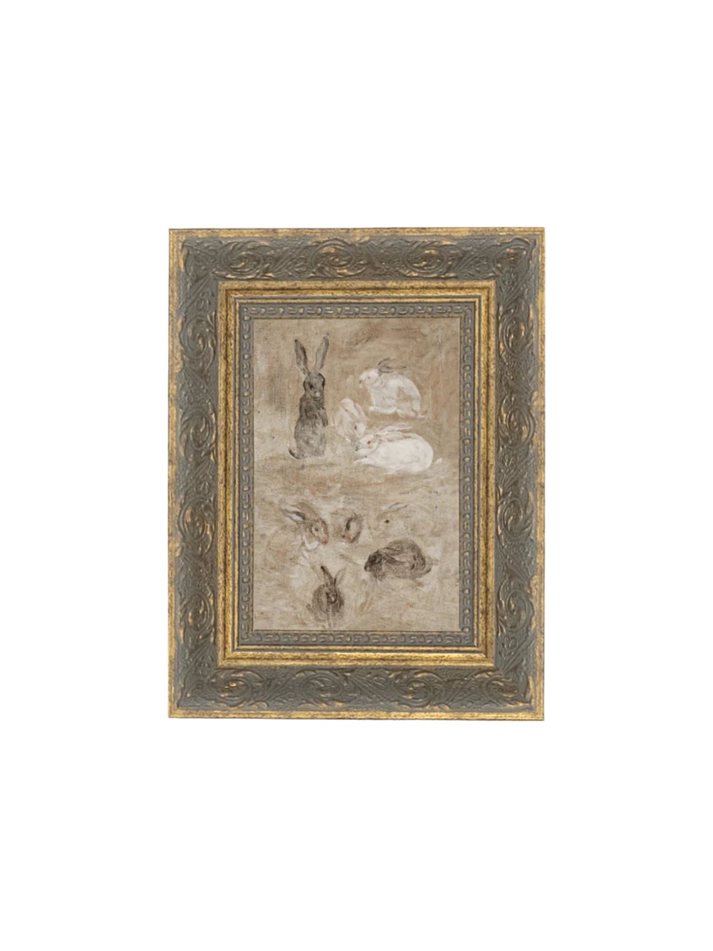 Brown Vintage Bunnies Framed Picture