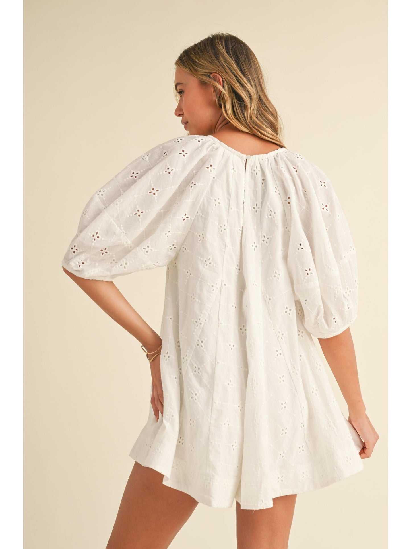 Puff Sleeve Eyelet Romper