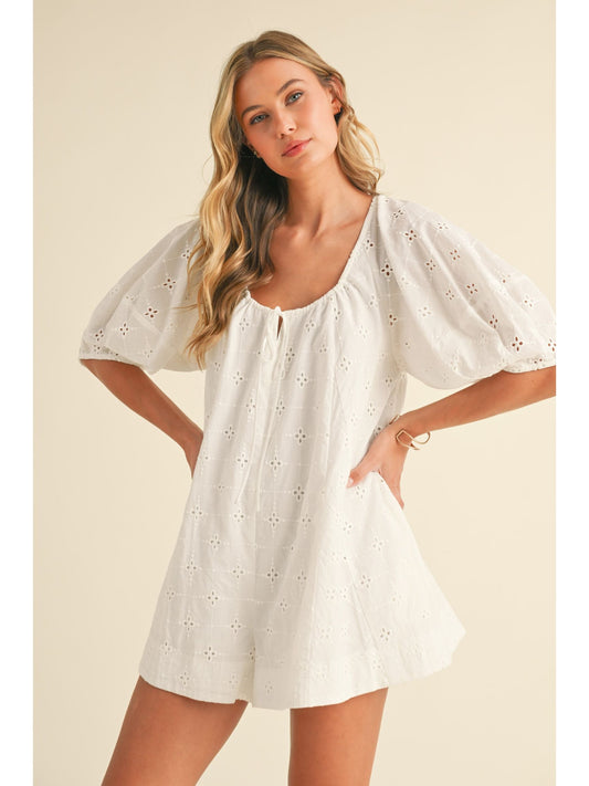 Puff Sleeve Eyelet Romper