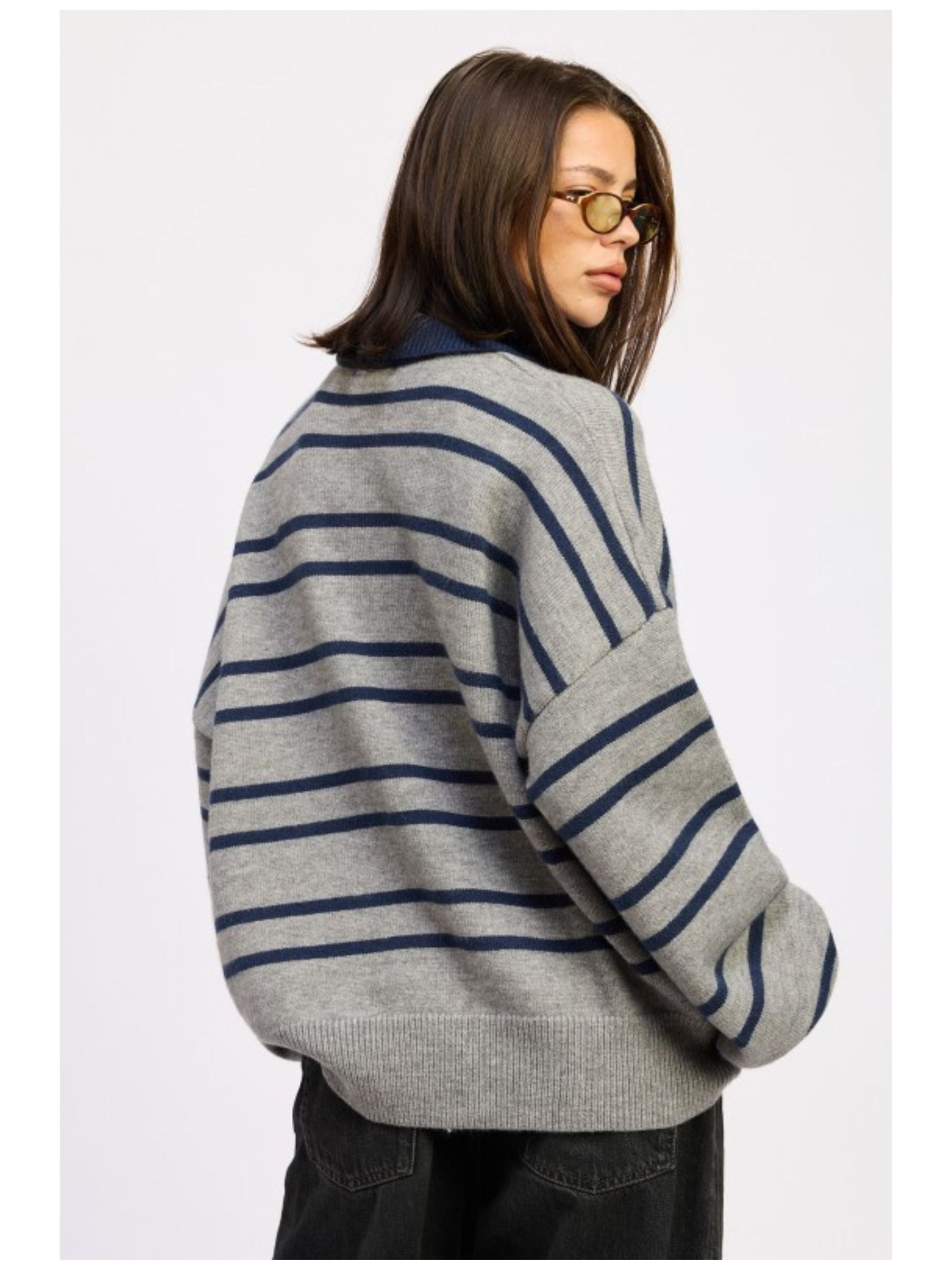 Oversized Stripe Collar Sweater