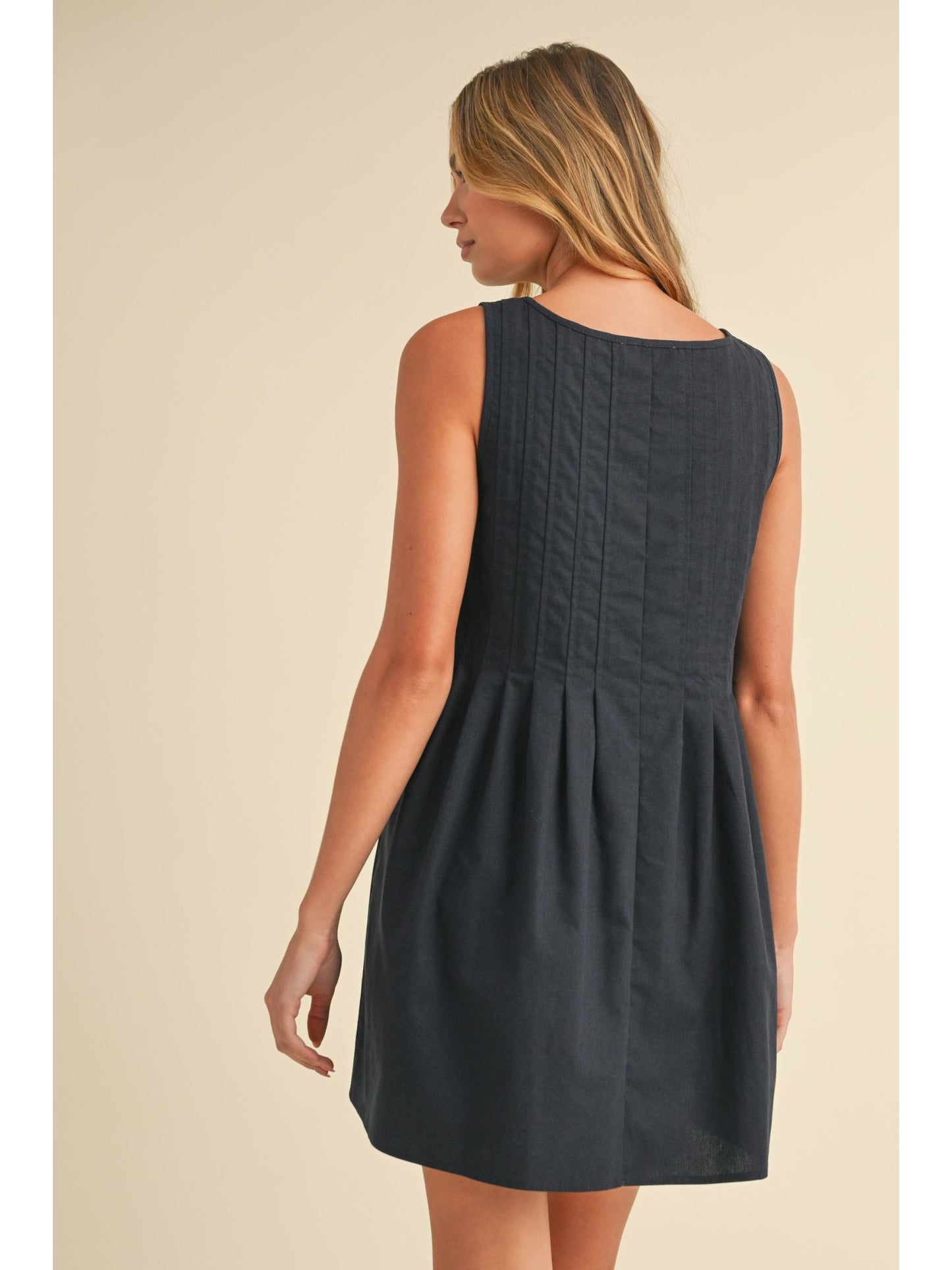 Navy Linen Front Tie Dress