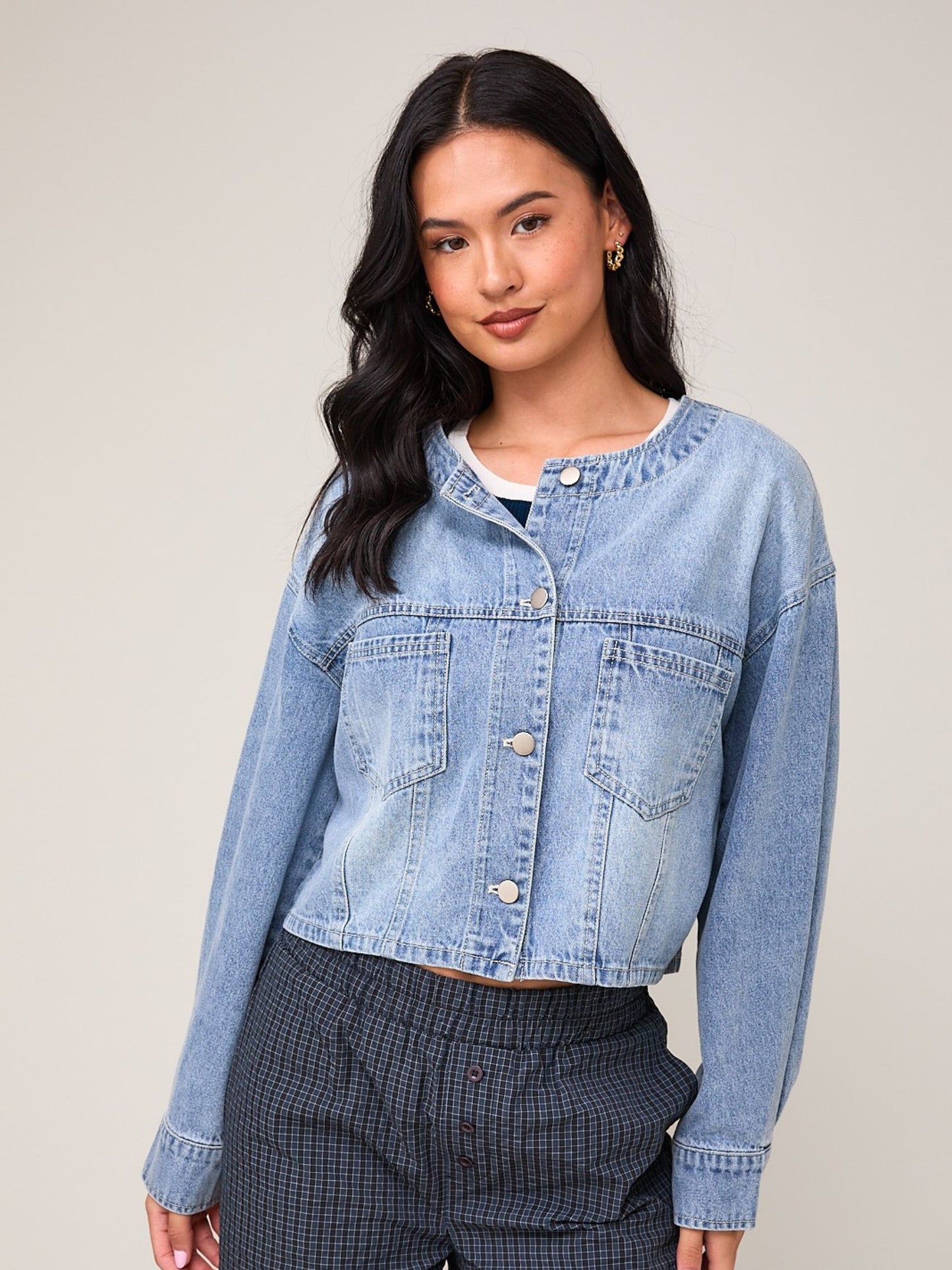 Kathy Round Neck Denim Jacket