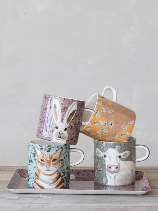 16 oz. Stoneware Mug with Pattern & Animal Image