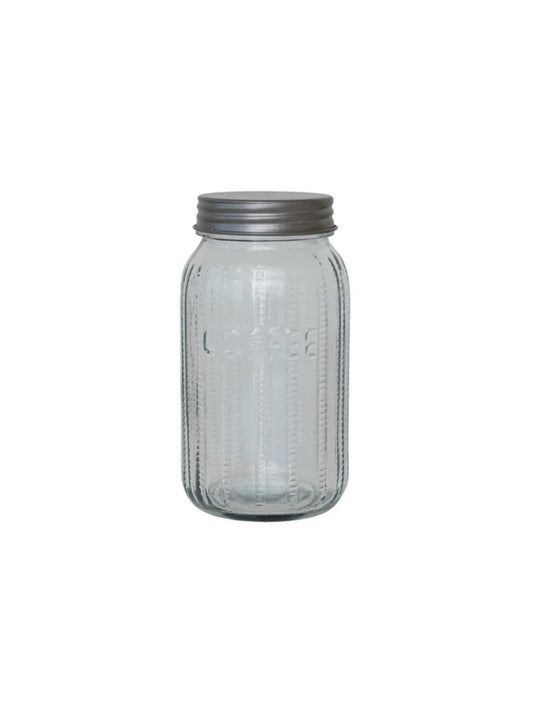 4 Cup Pressed Glass Jar w/ Metal Lid "Coffee"