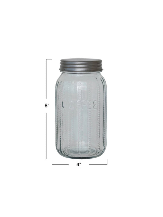 4 Cup Pressed Glass Jar w/ Metal Lid "Coffee"