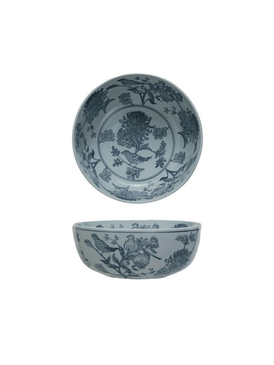 Stamped Stoneware Bowl w/ Birds & Botanicals - Pick Up Only