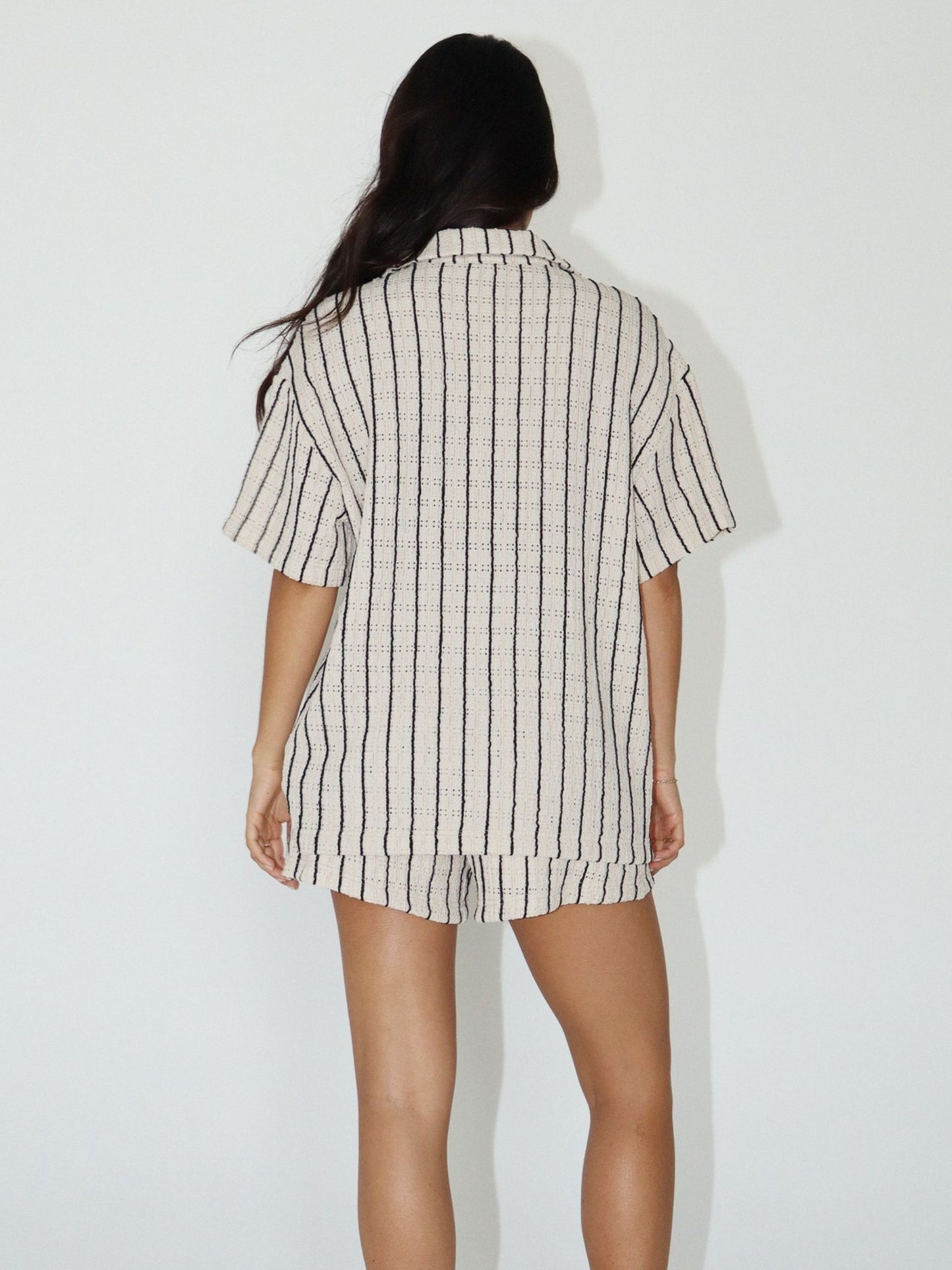 Textured Stripe Knit Button Down
