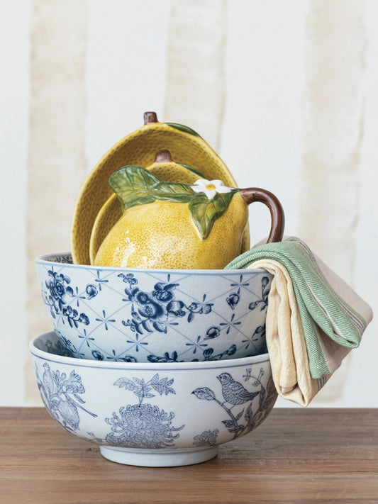 Stamped Stoneware Bowl w/ Birds & Botanicals - Pick Up Only