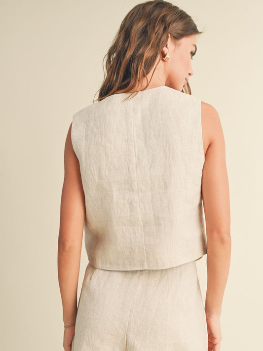 Linen Tuxedo Vest - Oatmeal