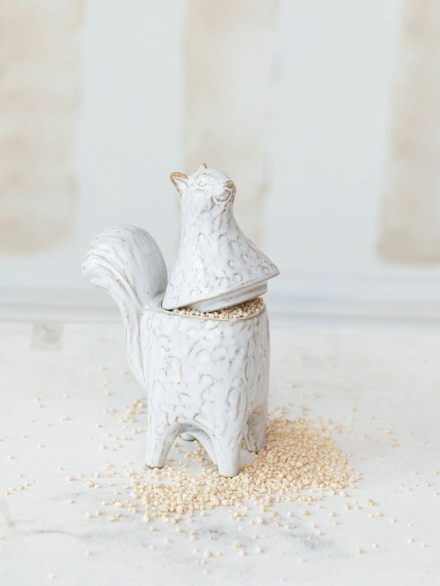 Stoneware Squirrel Shaped Jar, White