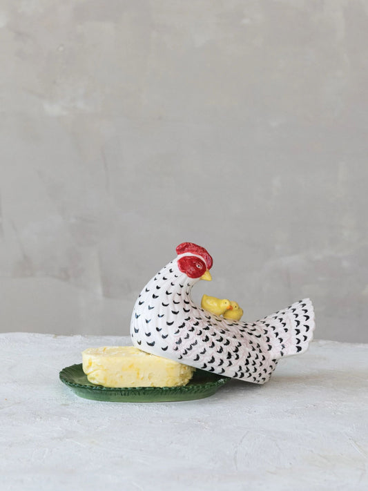 Painted Vintage Reproduction Hen Shaped Butter Dish
