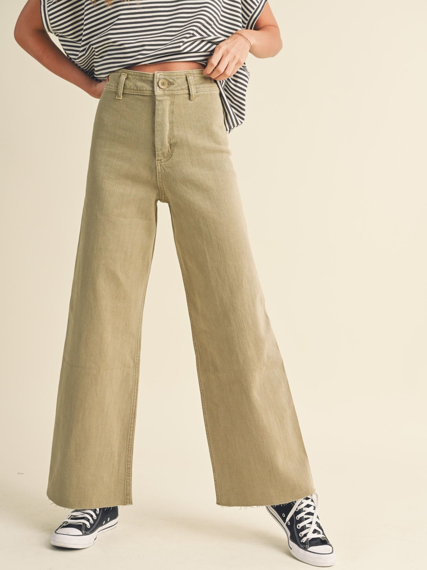 Franny Straight Wide Leg Pants - Olive