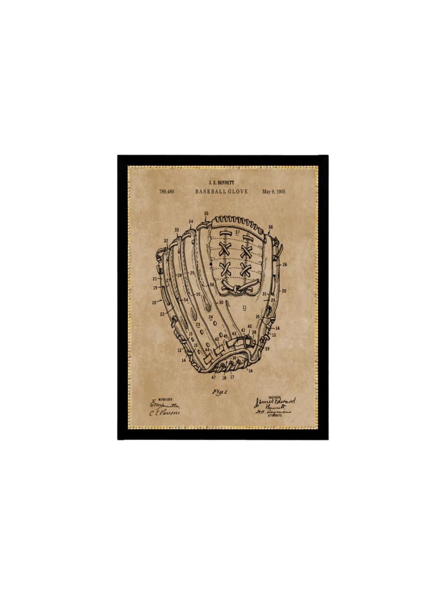 Vintage Baseball Mit Map Framed Picture