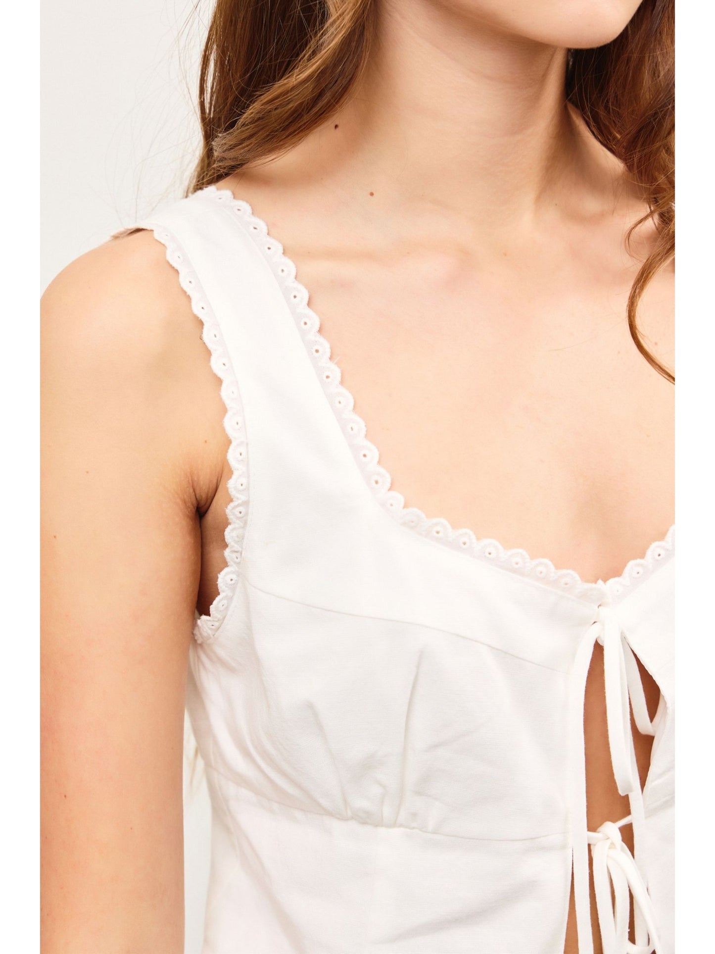 Scallop Trim Tie Front Top
