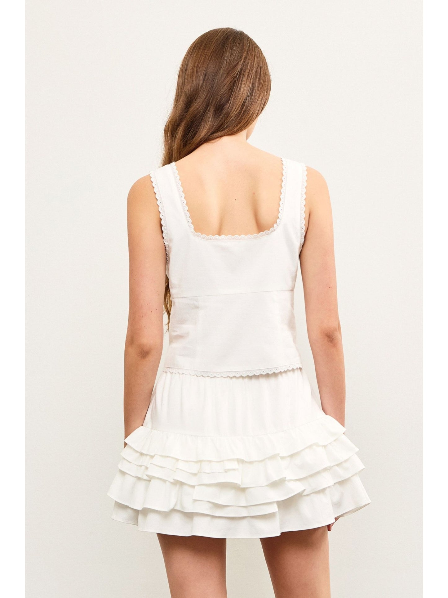 Scallop Trim Tie Front Top
