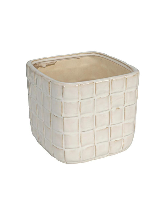 Stoneware Planter w/ Woven Pattern