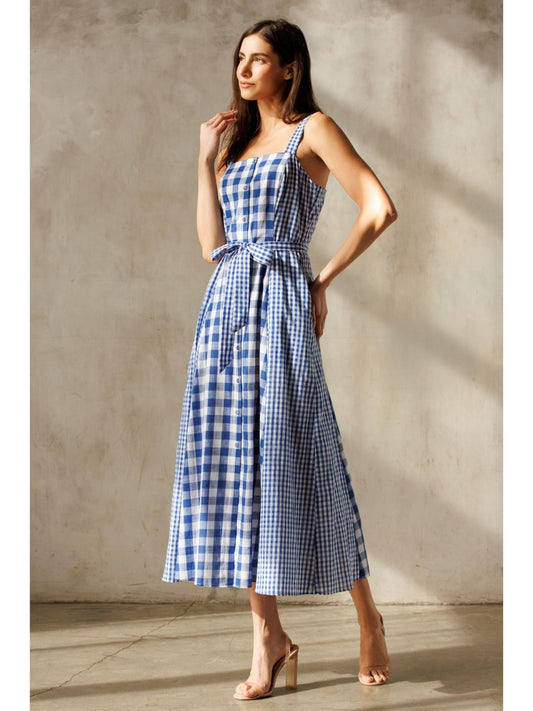 Jolie Blue Gingham Midi Dress