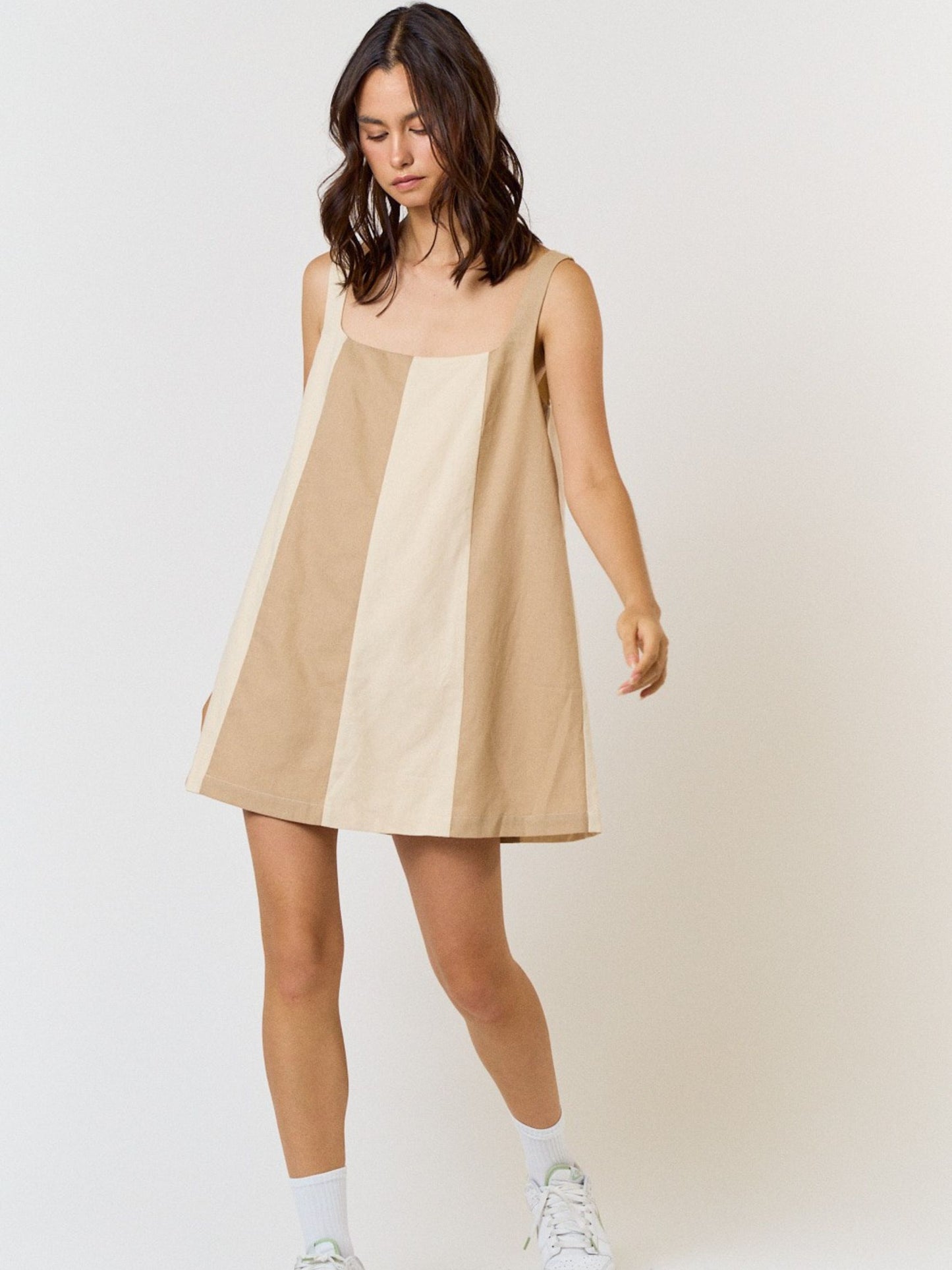 Cream Color Block Mini Dress