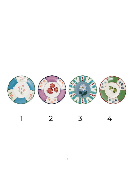Hand-Painted Stoneware Scalloped Plate w/ Botanicals