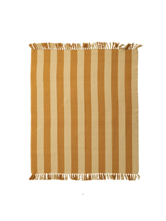 Woven Recycled Cotton Blend Striped Throw with Fringe