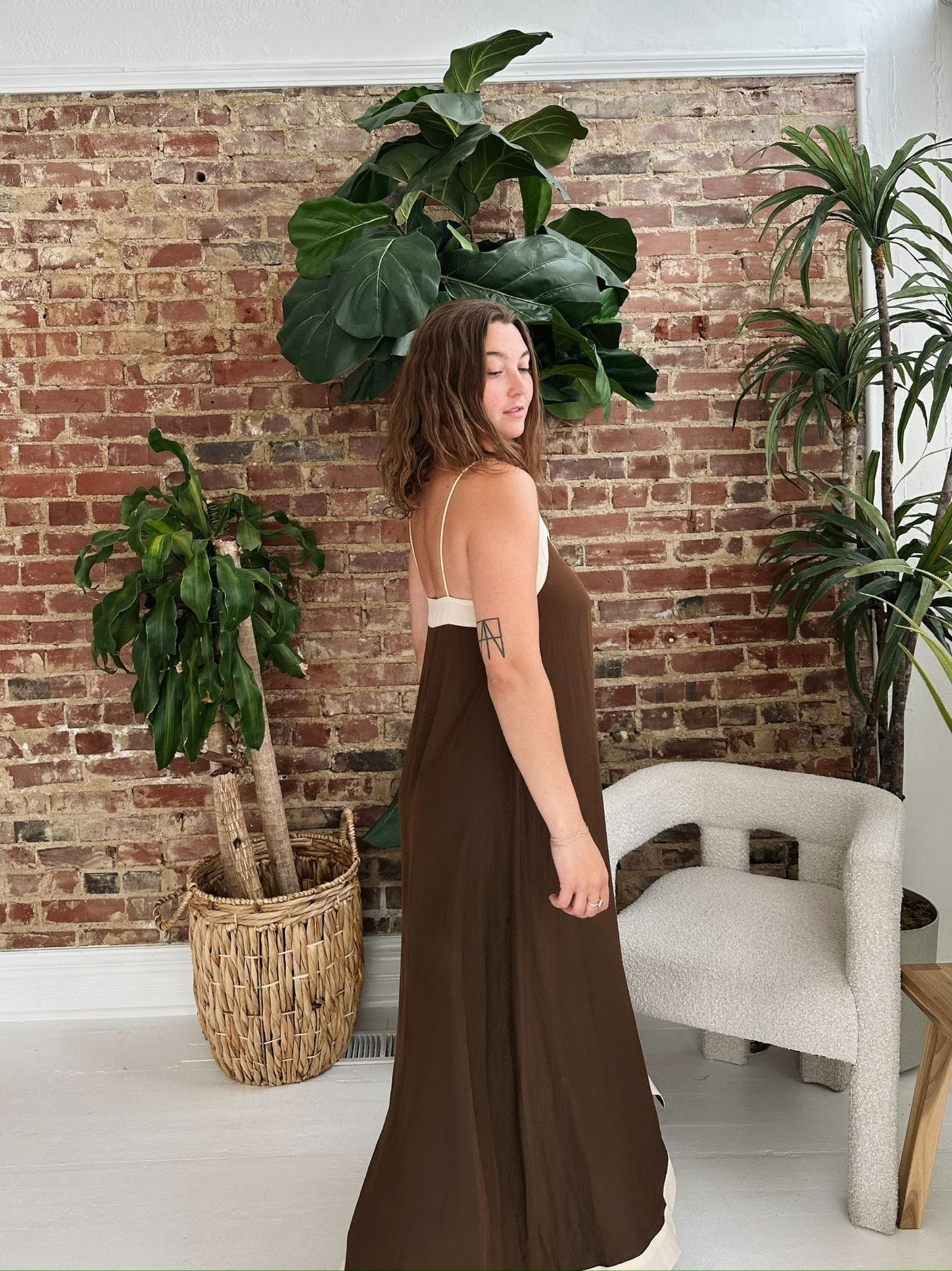 Contrast Draped Maxi Dress