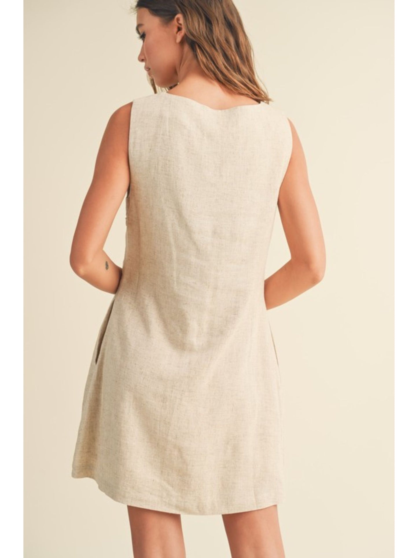 Linen Square Neck Mini Dress