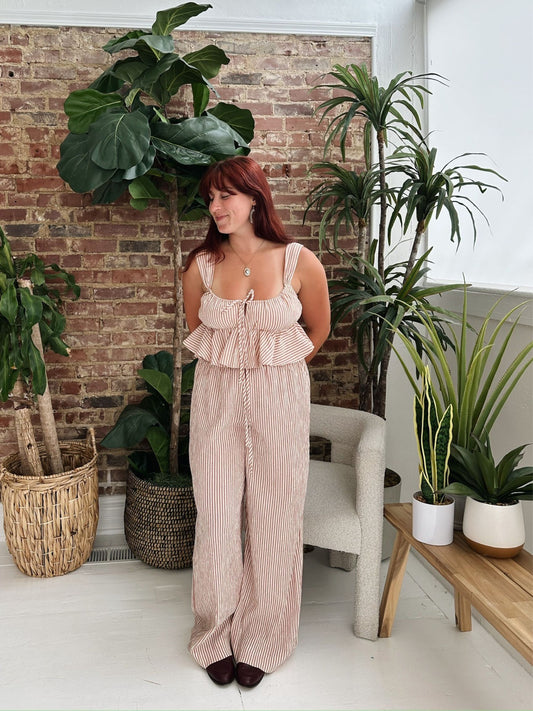 Rose Stripe Ruffle Tank