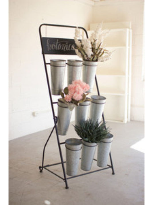 Flower Rack With Nine Galvanized Buckets - Pick Up Only