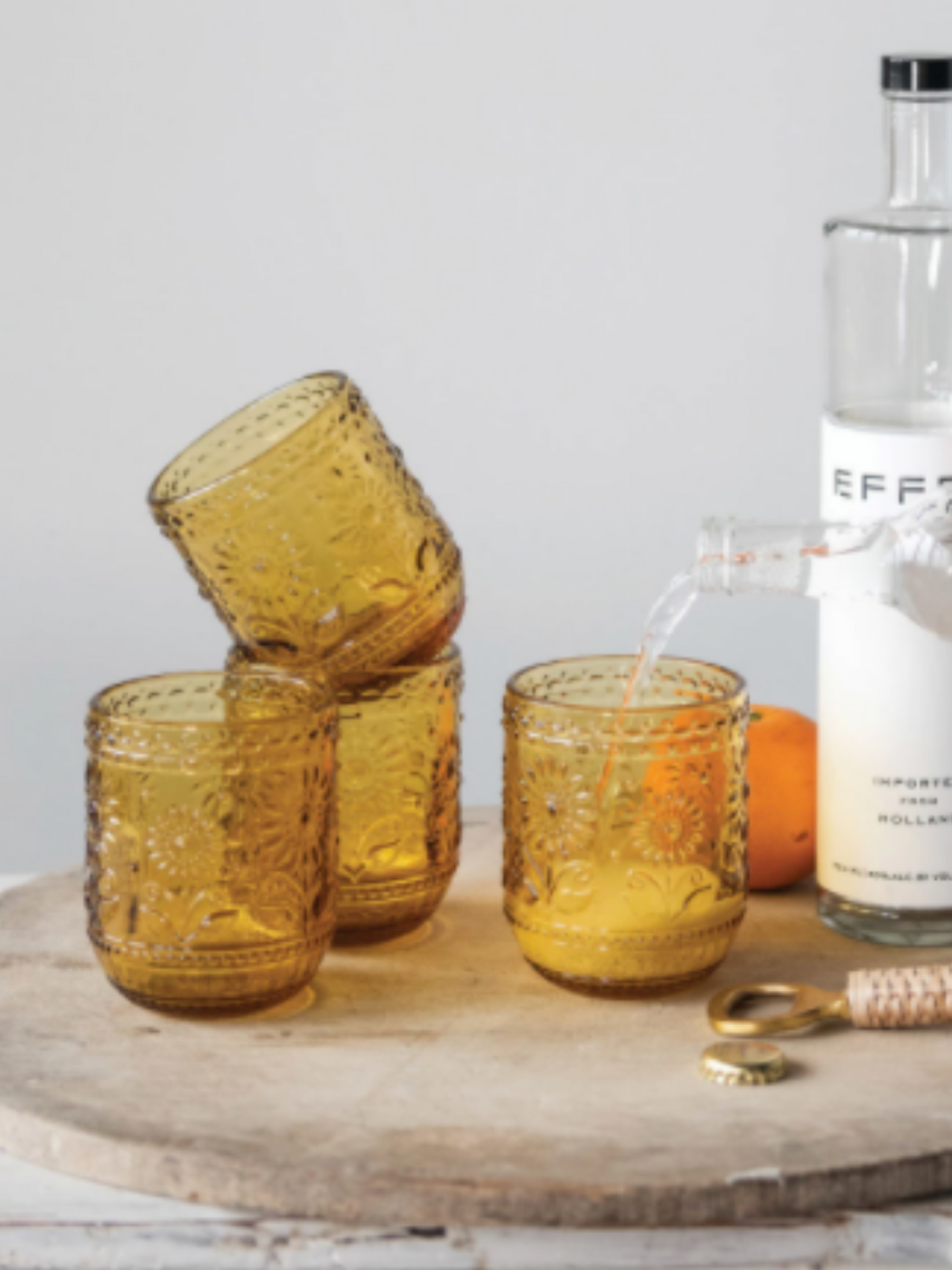 Embossed Drinking Glass - Amber
