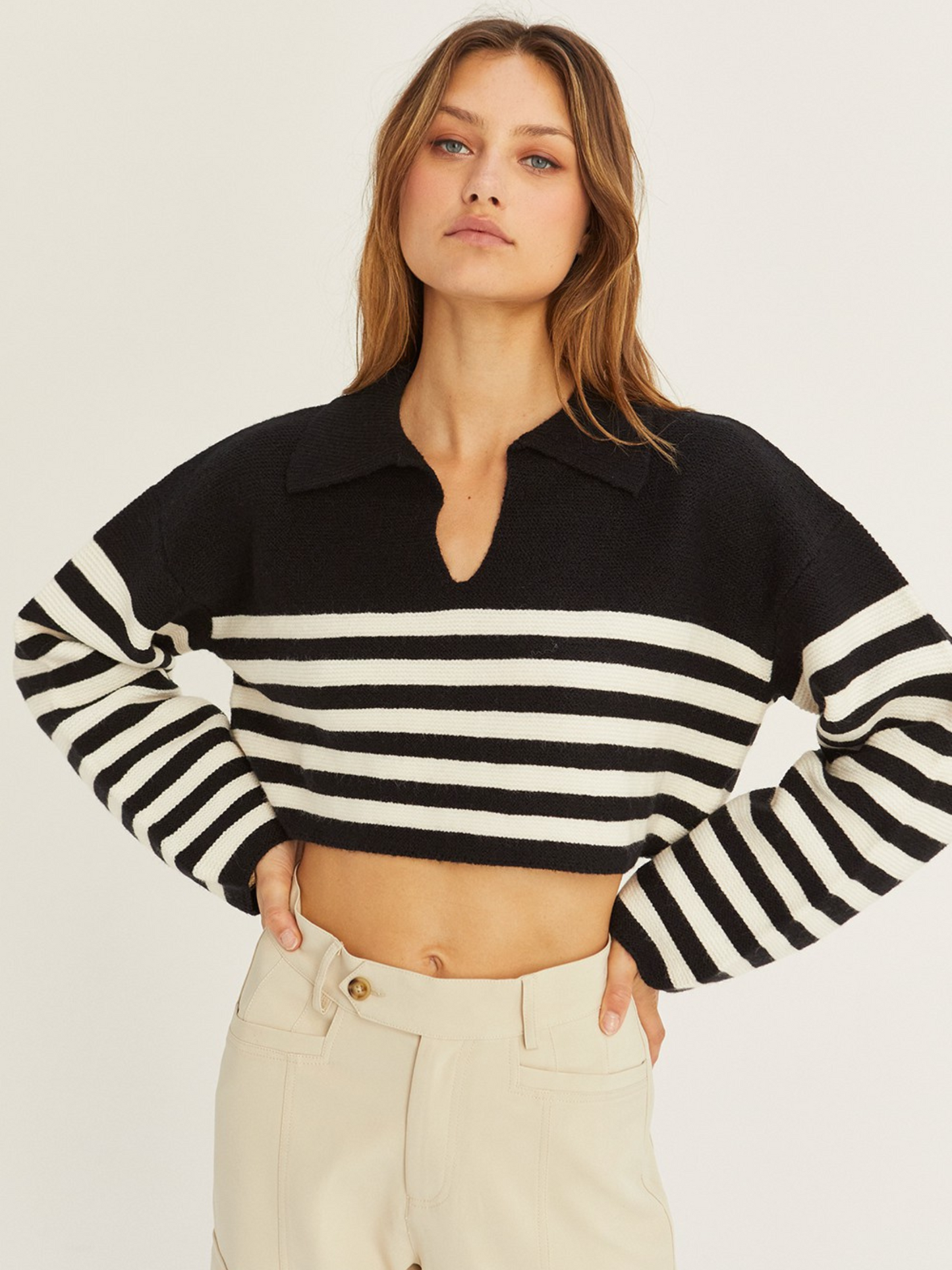 Corbin Striped Polo Knit Top
