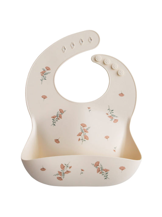 Silicone Baby Bib - Pink Flowers