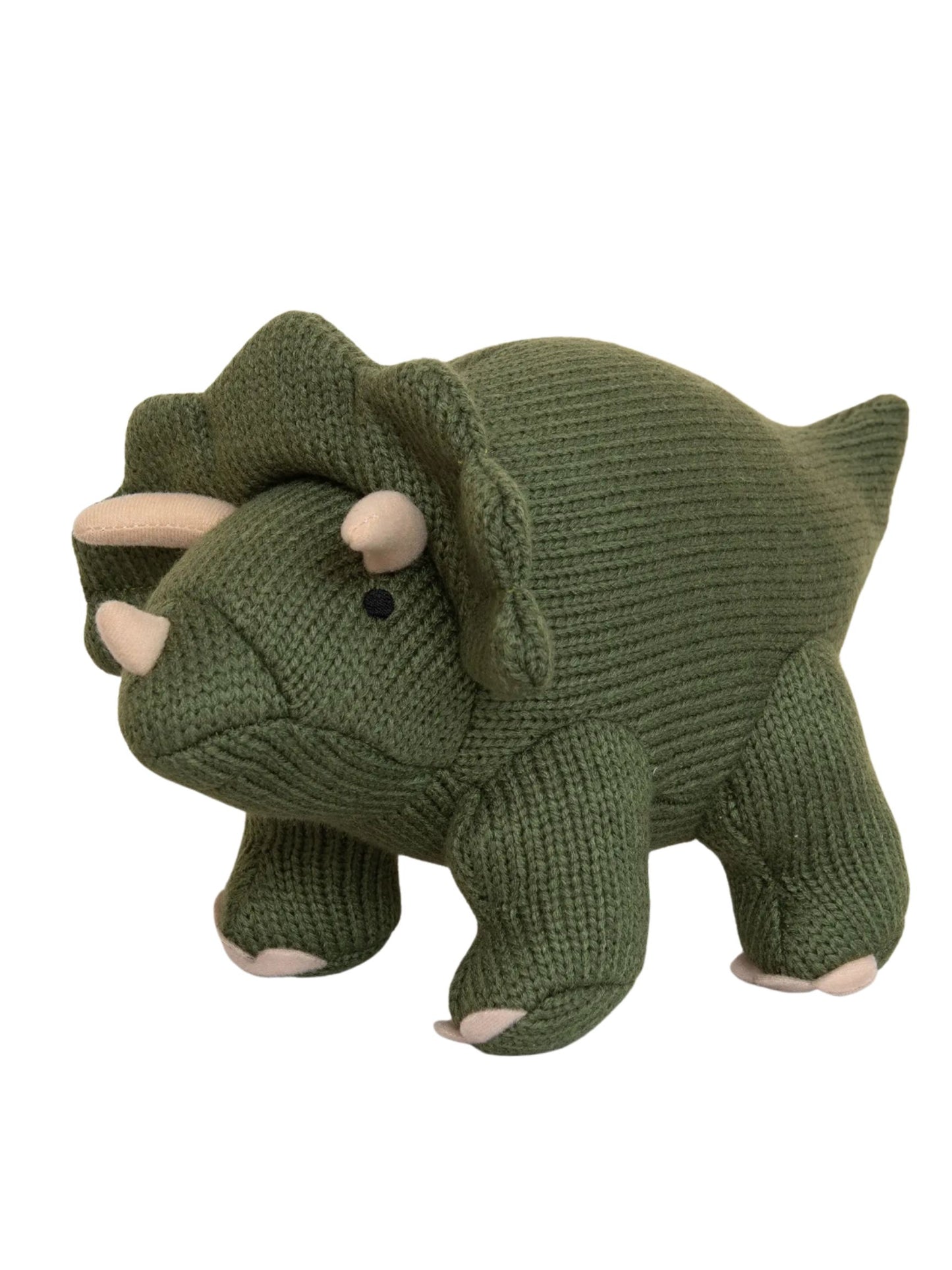 Knitted Triceratops Toy - Moss Green