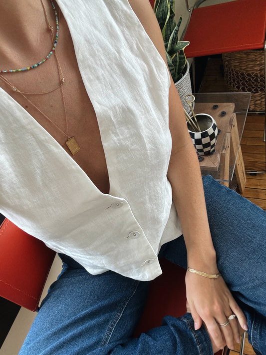Linen Tuxedo Vest - White