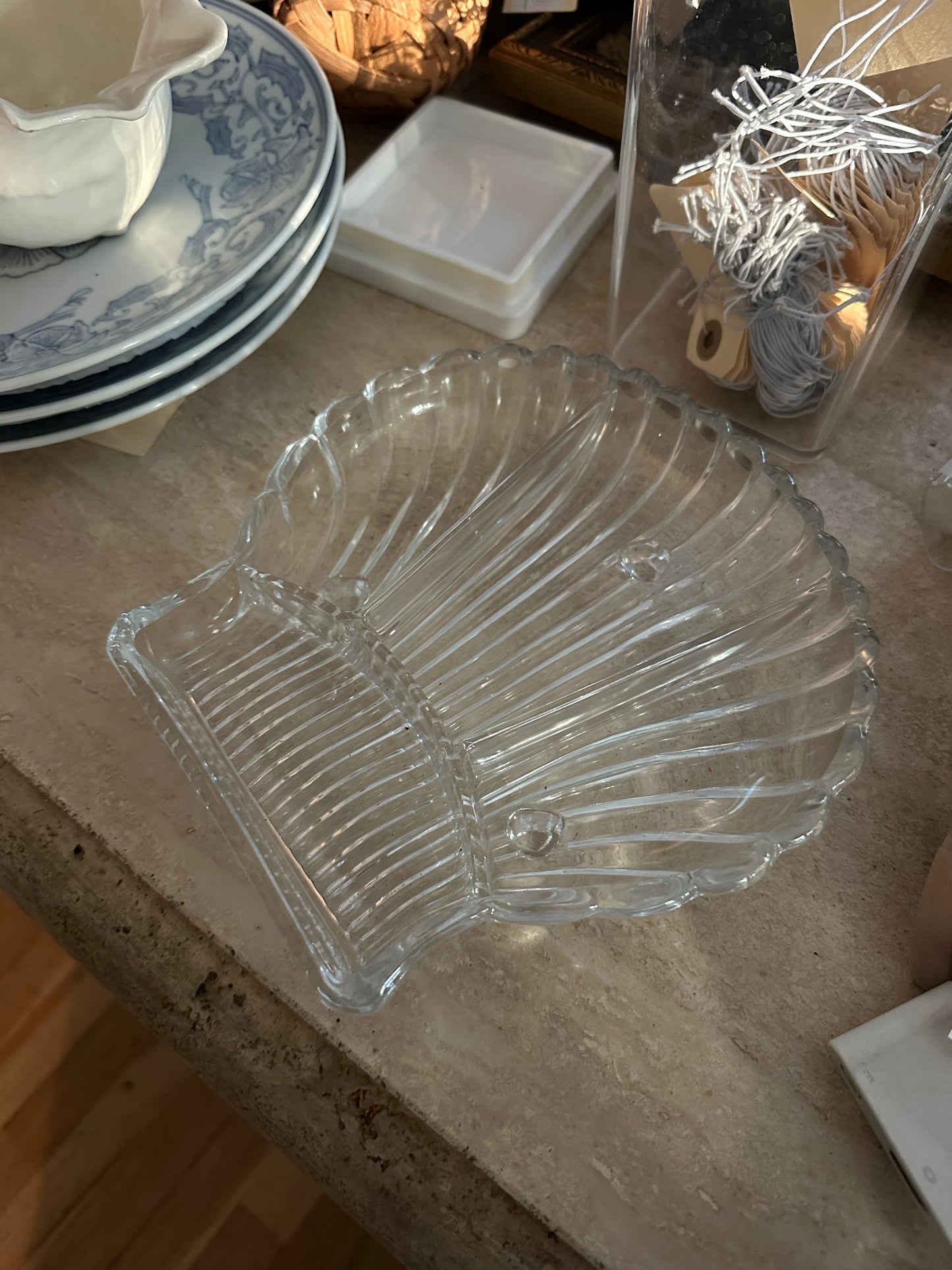 Vintage Glass Shell Serving Dish