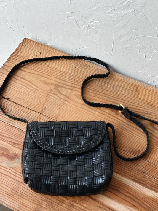 Vintage Black Woven Leather Purse