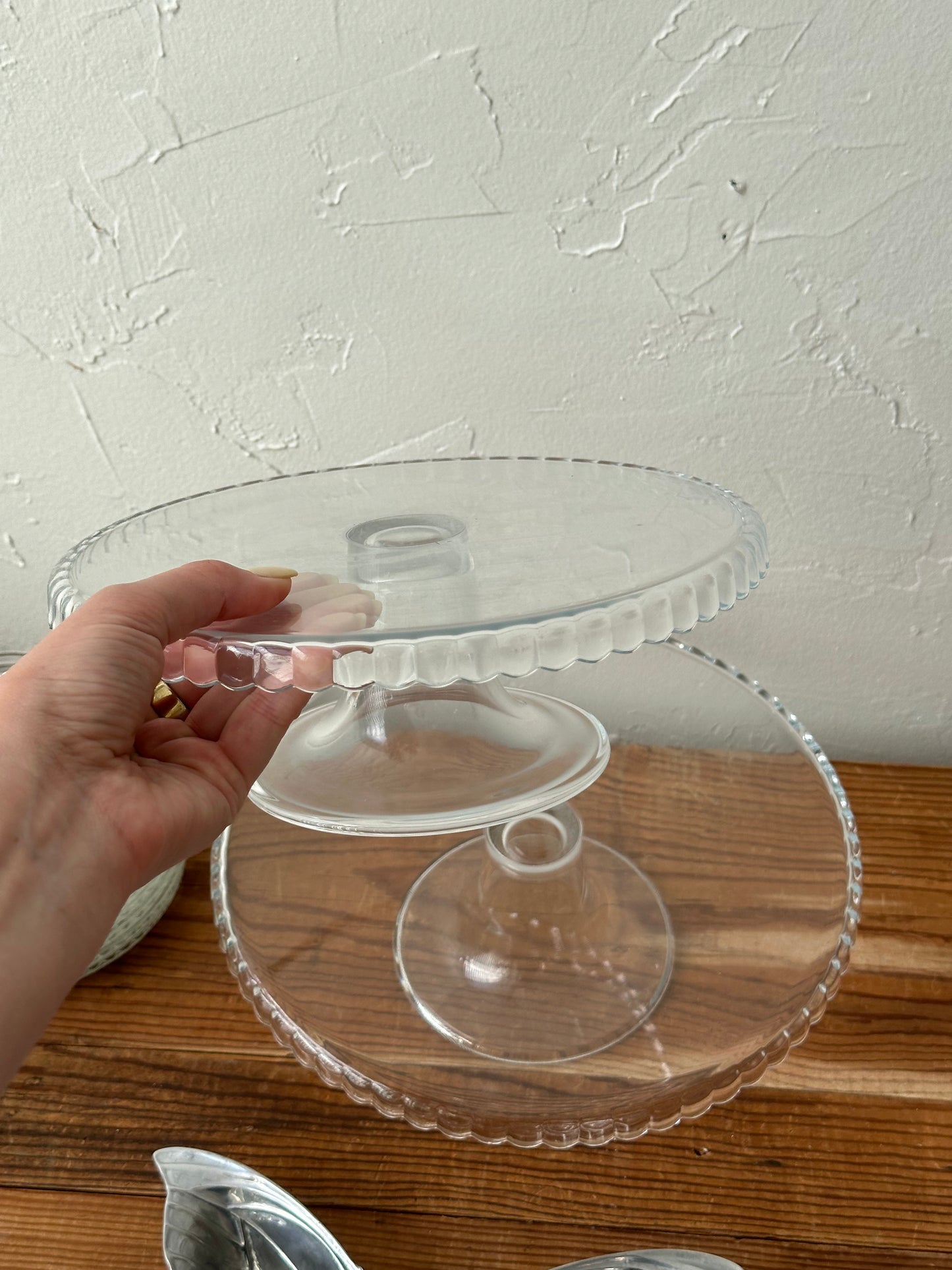 Vintage Glass Cake Plate with Scalloped Edge