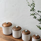 Vintage Ceramic Canister Set w/ Copper Lids