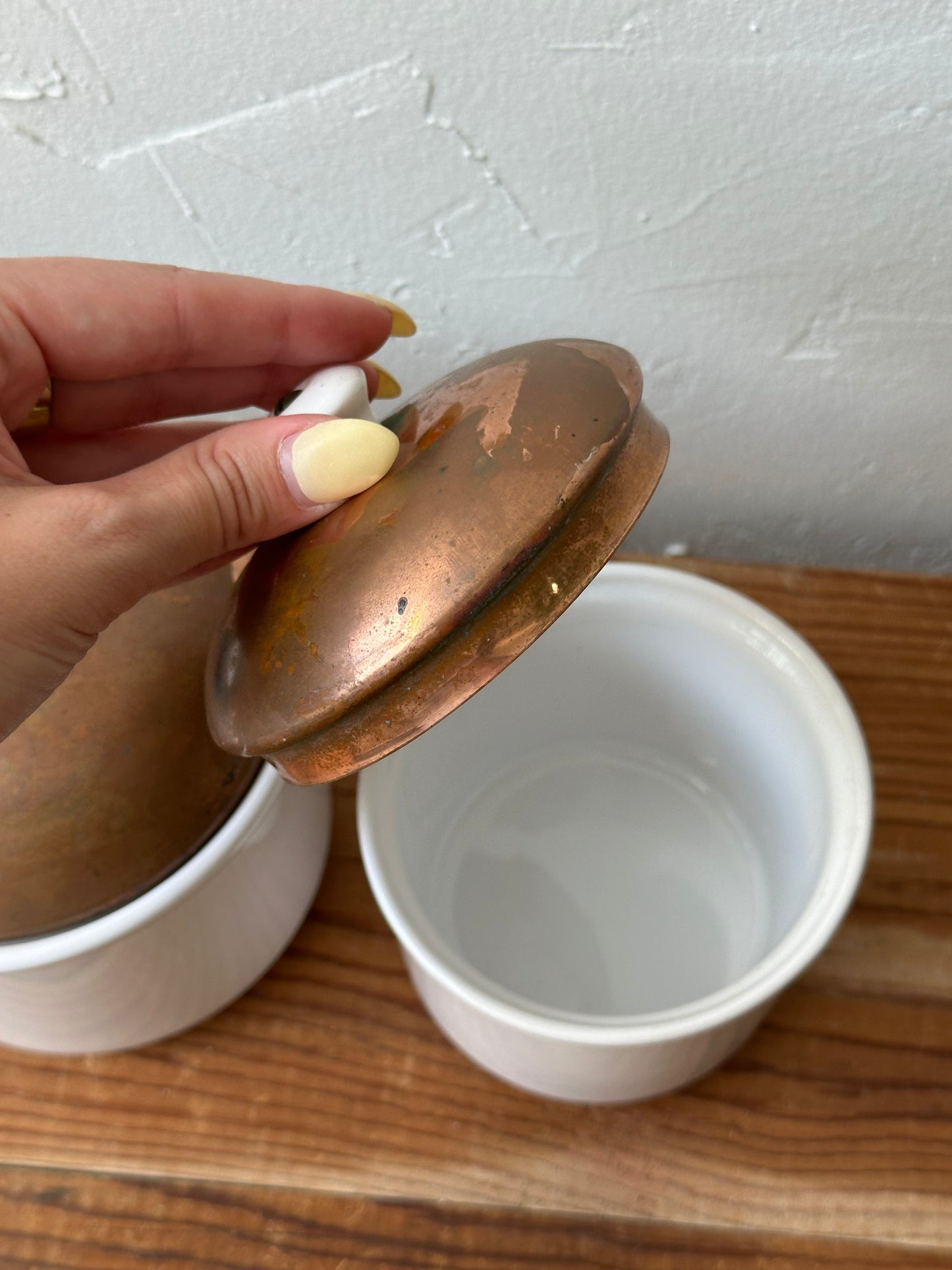 Vintage Ceramic Canister Set w/ Copper Lids