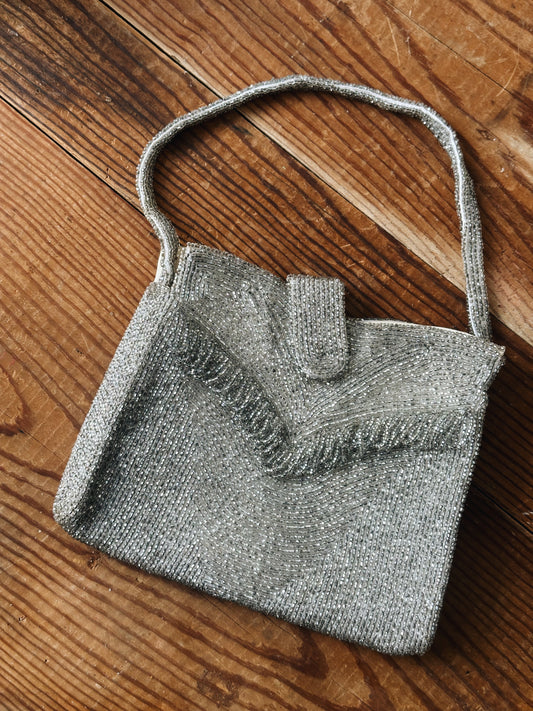 Vintage Gray Beaded Handbag