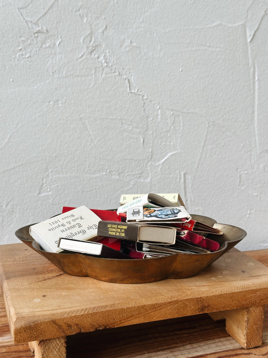 Vintage Brass Wavy Bowl w/ matches