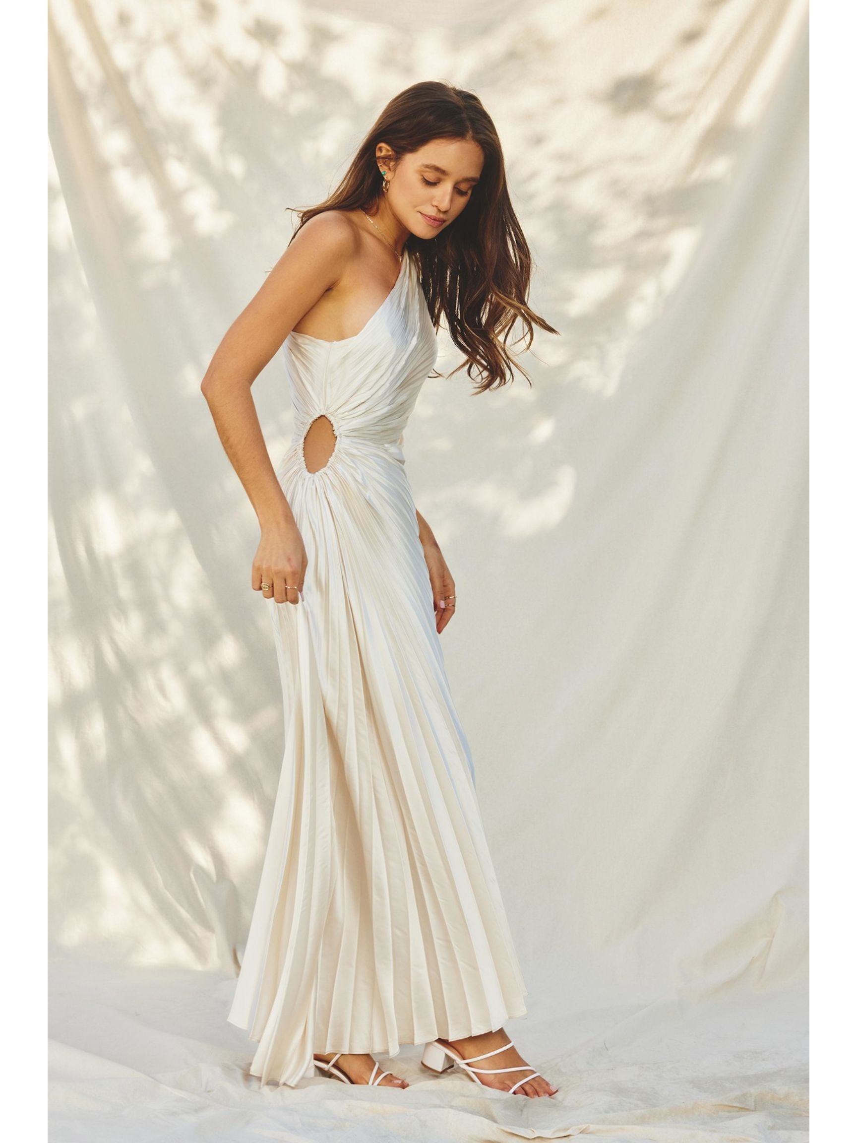 Olympia Asymmetrical Pleated Maxi Dress - Pearl Olympia Asymmetrical Pleated Maxi Dress - Pearl