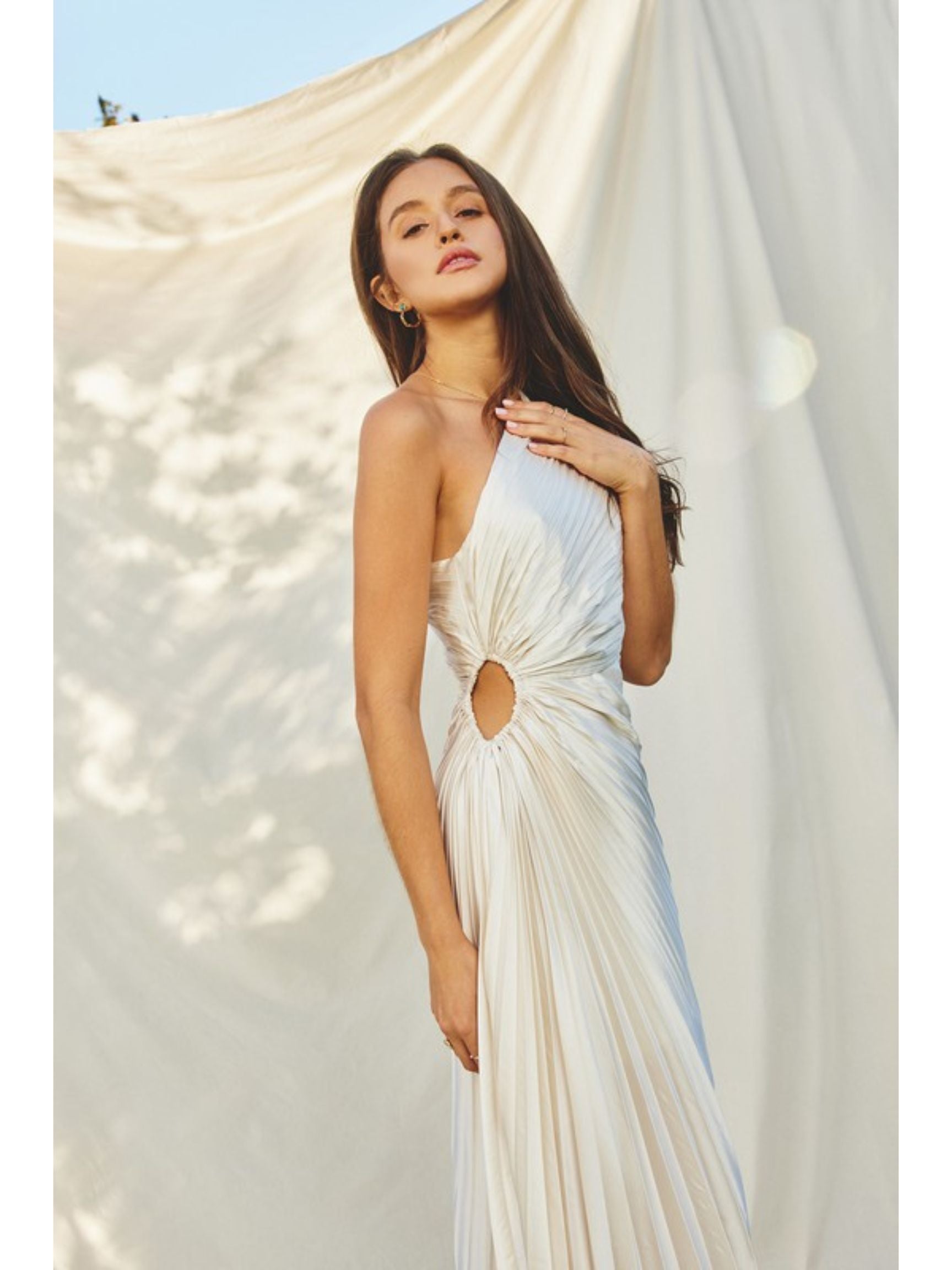 olympia asymmetrical maxi dress Olympia Asymmetrical Pleated Maxi Dress