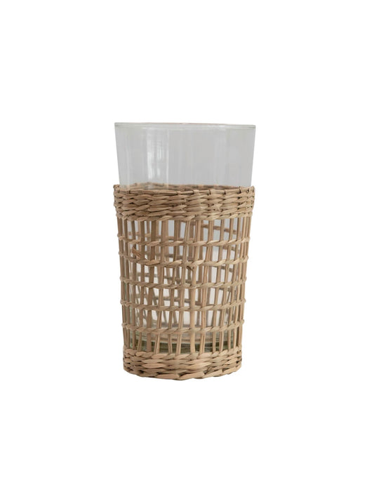 Drinking Glass with Woven Seagrass Sleeve